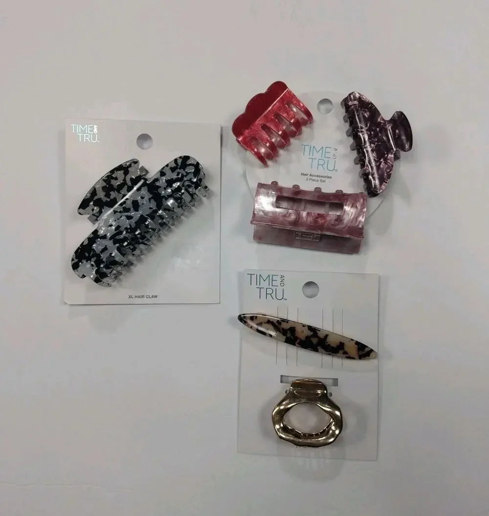 Time and Tru Women's Hair Claw Clips, 3-Pack, Red 6 Pc
